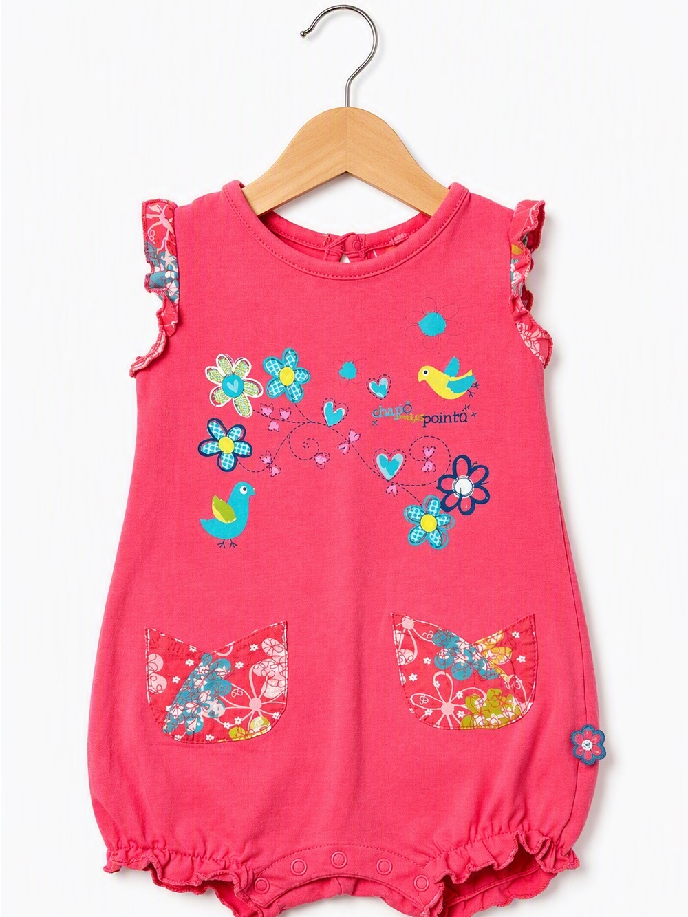 Vintage Y2K Chapô Pointu Pink Whimsical Bird Bubble Romper 3M Summer